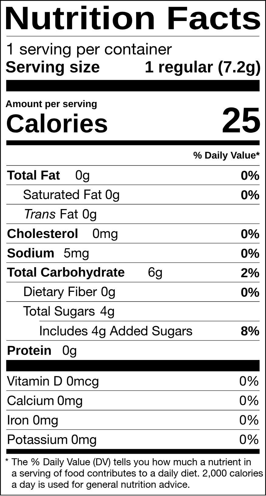 Nutrition Facts label for 1 regular marshmallow